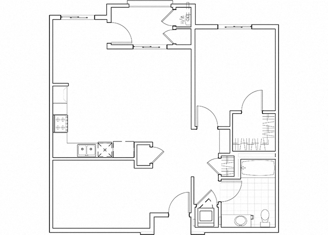 Floor plan for 1 bed, 1 bath, 970 sqft